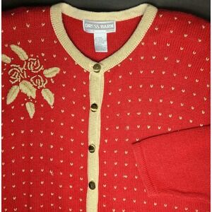 Dress Barn Red Cardigan Gold Floral Embroidered Size 22/24 Holiday Sweater
